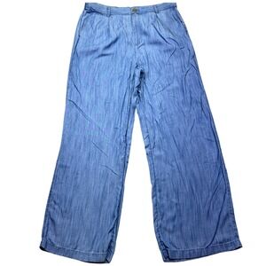 Lands' End Blue Wide Leg Pants Women Sz 16 Fits 34" High Rise Lyocell Lagenlook